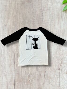 MAK Sweater Black & White Cat Shirt with 3/4 Length Sleeves